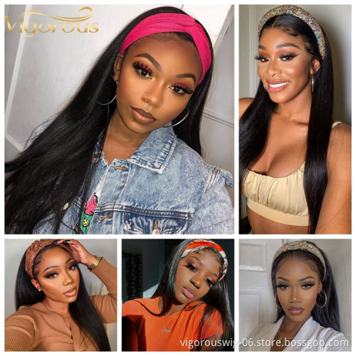 Kinky straight brazilian with headband attached glueless for black women braiding hair accessories headband wig human hair